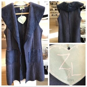 Vegan Blue Shearling Long Vest